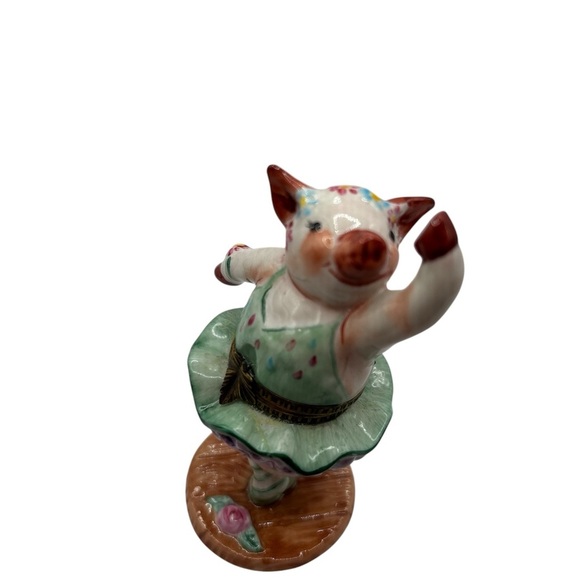 Trinket Box Dancing Pig Ballerina Hinged vintage Studio USA Porcelain. Perfect - Picture 4 of 9